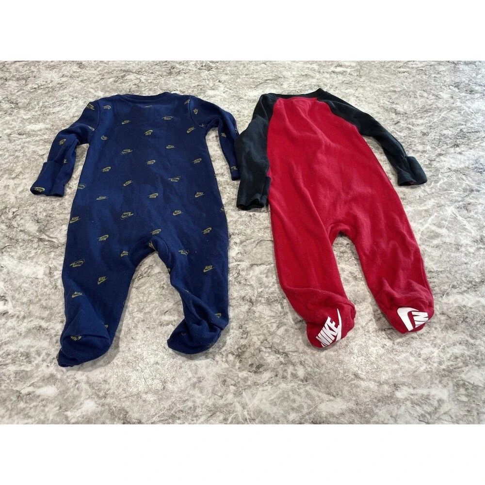 Nike Baby Logo Allover Print Long Sleeve Footed One Piece Pajama Size 3 Months - Picture 6 of 10